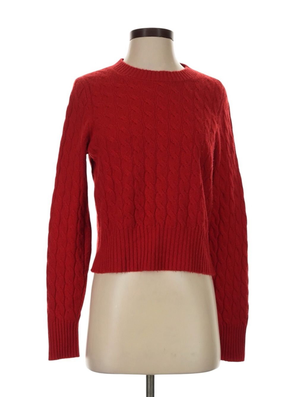 J. Crew Shrunken Cable Knit Crewneck Sweater Size Small Red Holiday Christmas